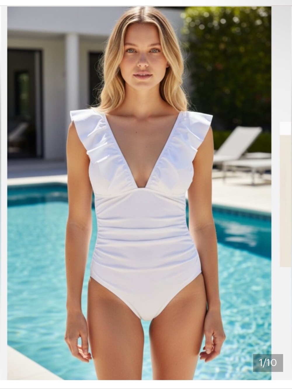 J. Crew White Ruffle V-Neck One-Piece Swimsuit